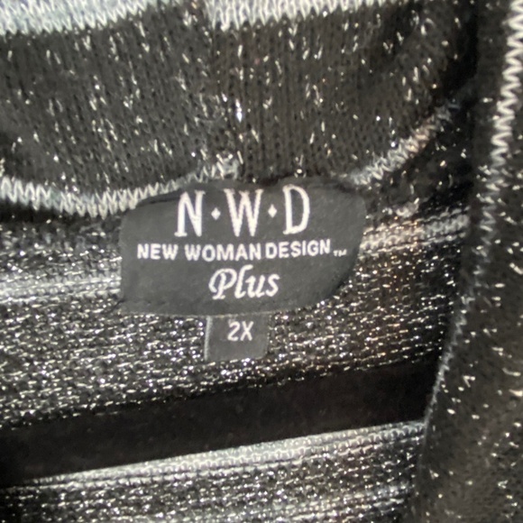 NWD New Woman Design Cowl Neck Half Sleeve Sweater 2X Black c/ Glitter Threading - Picture 4 of 6